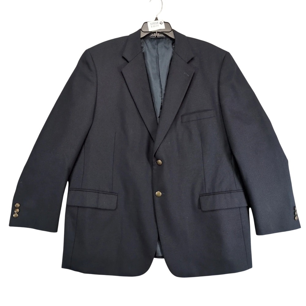 Meeting Street Navy Sport Coat Mens 46R Brass Crest Buttons Textured Wool Blazer